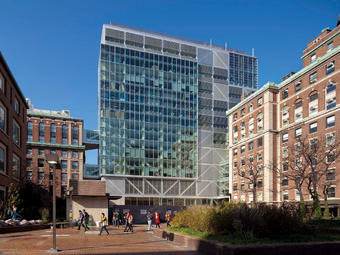 The Northwest Corner Building provides access to Pupin Plaza from Broadway and West 120th Street. photos: David Sundberg